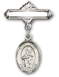Sterling Silver Baby Badge with St. Jane of Valois Charm and Polished Badge Pin