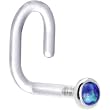 18 Gauge 1/4" White Gold 2mm Dark Blue Synthetic Opal Bioplast Nose Ring
