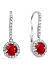 2.80Ct Round Ruby & Diamond Hanging Earrings 18k Gold