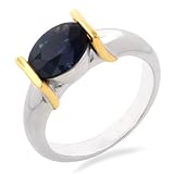 Sterling Silver/18K Gold 9x7 Sapphire Ring, Size 7