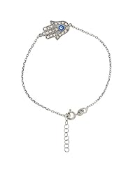 Sterling Silver Cubic Zirconia Hamsa Charm Bracelet, 6.75 inch
