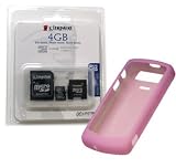 Pink Silicone Skin Cover Case and Kingston 4GB microSDHC Class 4 Memory Card with miniSD, SD Adapter for Blackberry Pearl 8110 8120 8130