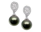 Natural Black Tahitian Drop Pearl & Diamond Earrings in 18kt White Gold