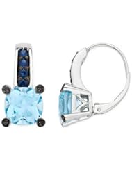 10k White Gold 5 3/8 CT TGW Sky Blue Topaz and Sapphire 0.03 CT TDW Black Accent Diamond Stud Earrings
