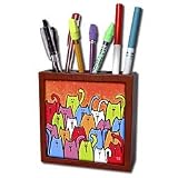 S. Fernleaf Designs Folk Art Paintings Dogs - 2 Dogs White Bird Pets Animals Cute Original Folk Art Painting - Tile Pen Holders-5 inch tile pen holder