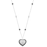 10k White Gold Black & White Diamond Heart Pendant , 18"