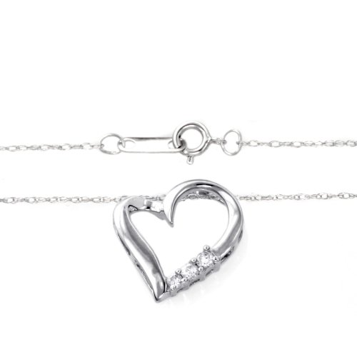 10k White Gold Diamond 3-Stone Heart Pendant (1/10 cttw, I-J Color, I2-I3 Clarity), 18"