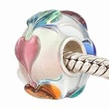 ONE GENUINE SOLID STERLING SILVER 925 MULTI COLOURED LOVE HEARTS CLEAR GLASS BEAD - TO FIT PANDORA, TROLLBEADS, CHAMILIA, BIAGI, CHRYSALIS, SILVERADO, TEDORA, SIM STARS, AMORE AND ANY SIMILAR 3MM BRACELETS