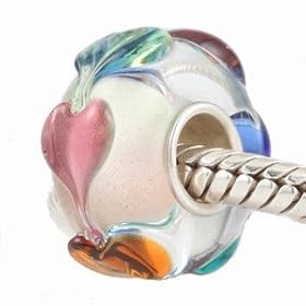 ONE GENUINE SOLID STERLING SILVER 925 MULTI COLOURED LOVE HEARTS CLEAR GLASS BEAD - TO FIT PANDORA, TROLLBEADS, CHAMILIA, BIAGI, CHRYSALIS, SILVERADO, TEDORA, SIM STARS, AMORE AND ANY SIMILAR 3MM BRACELETS