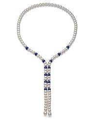 PremiumPearl 8-8.5mm White Freshwater Pearl Necklace with Blue Lapis, 36" Length