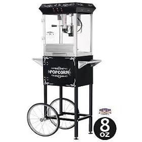 Black 8 Ounce Foundation Popcorn Machine and Cart by Great Northern Popcorn Company