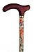 Walking Cane-Primrose. This walking stick cane has an elegant ladies primrose print on maple wood shaft. This walking aid has a countour wood fritz handle good for that arthritis sufferer. This wooden cane has a weight capacity of 250 pounds and 35 inches long.