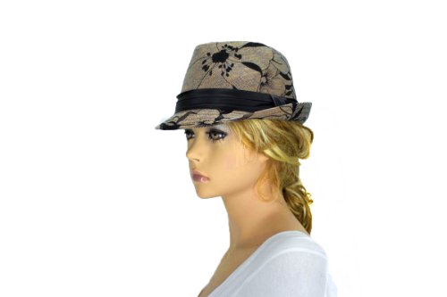 Noonies Boutique Black & Light Brown Floral Fedora 10'' w 2'' Brim
