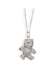 Sterling Silver 18 Inch Rhodium Plated Teddy Bear Necklace