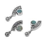 Sterling Silver Pendant/Earring Set - Arch with Turquoise Circles - Pendant:24mm, Earrings:24mm