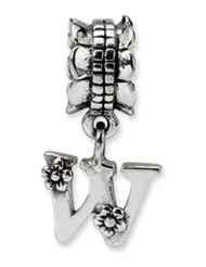 Letter W, Charm in Sterling Silver For 3mm Charm Bracelets