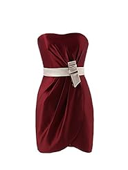 Sophisticated Strapless Satin Sweetheart Cocktail Above the Knee Short Gathered Lace  Belted Bridesmaid Dress  With a Bow(s)