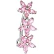 Solid 14kt White Gold Pink Reverse Cubic Zirconia Lily Drop Belly Ring