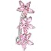 Solid 14kt White Gold Pink Reverse Cubic Zirconia Lily Drop Belly Ring