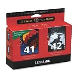 Lexmark International Products - Ink Cartridges Combo Pack, 220 Page Yield, Black/Color - Sold as 1 PK - Ink cartridges are designed for use with Lexmark X4850, X4875, X4950, X4975, X6570, X6575 X7550, X7675, X9575 and Z1520. Combo pack includes a No. 41 color ink cartridge and a No. 42 black ink cartridge. Lexmark Return Program Cartridges are sold at a discount versus the prices of regular cartridges in exchange for the customer's agreement to use the cartridge only once and return it only to