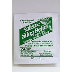 Click here to buy Safetec Insect Sting Relief Wipe (case of 48) by Safetec.