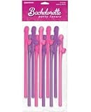 Bachelorette Party Pink and Purple Penis Straws - 10 Straws
