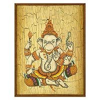 NOVICA Folk Art Painting - 'Thai Ganesha'