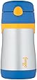 THERMOS FOOGO Vacuum Insulated Stainless Steel 10-Ounce Straw Bottle, Blue/Yellow