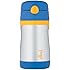 THERMOS FOOGO Vacuum Insulated Stainless Steel 10-Ounce Straw Bottle, Blue/Yellow
