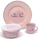 Golden Rabbit Enamelware Pastel Baby Pink Rabbit Dinnerware Gift Set