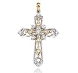 14K Two Tone Gold Filigree .30 Ct Diamond Cross Pendant