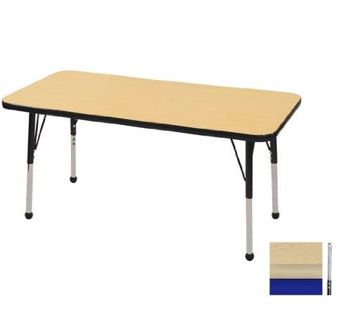 Early Childhood Resource ELR-14107-MMBL-SS 24 in. x 48 in. Maple Rectangular Adjustable Activity Table with Maple Edge and Blue Standard Leg Nylon Swivel Glides