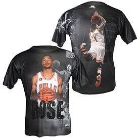 NBA Men's Chicago Bulls Derrick Rose Sublimated High Definition Photo Tee Shirt (Black, XX-Large)