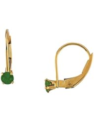 Round Shape Emerald Earrings - May Birthstone - in 14kt Yellow Gold - Lever Back