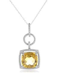 10k White Gold Rope Citrine Diamond Pendant Necklace (0.03 cttw, I-J Color, I2-I3 Clarity), 18"