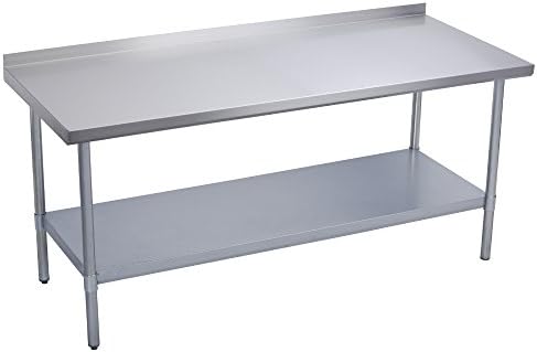 Fenix Sol Stainless Steel Commercial Kitchen Work Prep Table, 24"W x 84"L x 36"H, 2" Backsplash