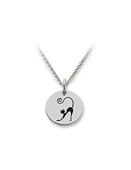 Stellar White (tm) 925 Sterling Silver Disc Charm - Cat, Slinky - 16 To 18 Inch Adjustable Chain Included