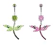 MOSAIC WINGED DRAGONFLY WITH GEM BODY BELLY RING BNADFL29PERI- PERIDOT