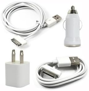 Case Star ® White USB Wall Charger + USB Mini Car Charger + 2pcs (3Ft, 6Ft) USB Charge and Sync Data Cable for iPod touch iPod nano iPhone 3G 3GS 4 4S with Case Star Velvet Bag