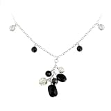 Sterling Silver Chain with Black and White Stone Drops Necklace, 16+3