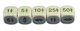 Set of 5 Dollar Currency Cents Value Dices 16mm - White & Gold