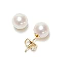 14k Yellow Gold 7x7.5mm AAA Akoya Cultured Pearl Earrings