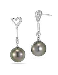 0.06 Cts Diamond & Tahitian Pearl Earrings in 18K White Gold