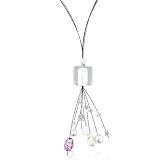 Clear Silver Foil Multi Dangle Murano Glass Necklaces