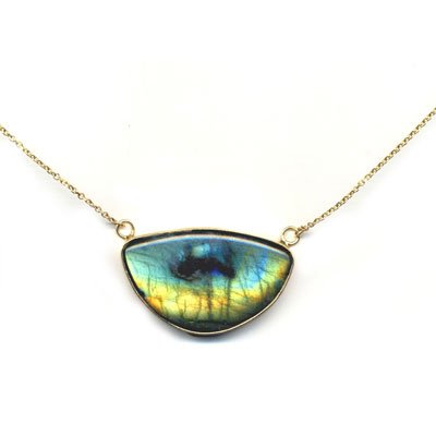 18K Gold Spectrolite Triangle Plasma Necklace by Suz Andreasen, MADE IN AMERICA