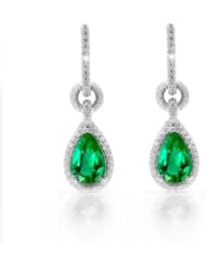 3.69Ct Emerald & VS Diamonds Dangling Pendant Earrings 18k Gold
