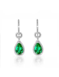 3.69Ct Emerald & Diamonds Dangling Pendant Earrings 18k Gold