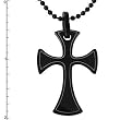 Black Stainless Steel Cross Pendant with 22" Black Bead Chain