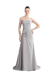Strapless Charmeuse/Chiffon Sleeveless Evening Dress  with a Brush/Sweep Train 