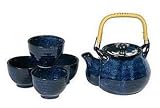 Japanese Blue Namako Cherry Blossom Tea Set